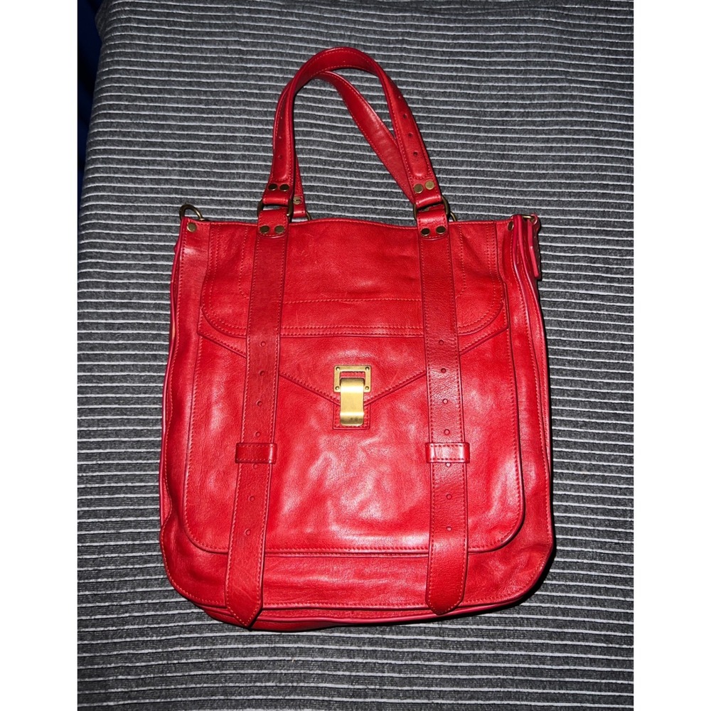 Proenza Schouler PS1 Vertical Tote Red Leather Satchel Handbag Gold Hardware